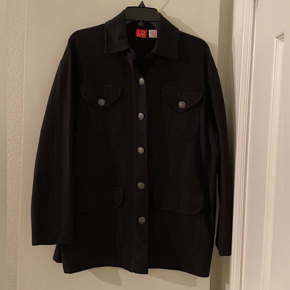 Liz & Co Black Cotton Lightweight Unlined Utility Jacket